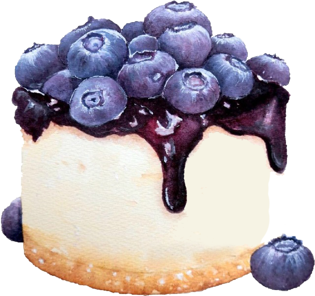 Watercolor_ Blueberry_ Cheesecake_ Artwork PNG