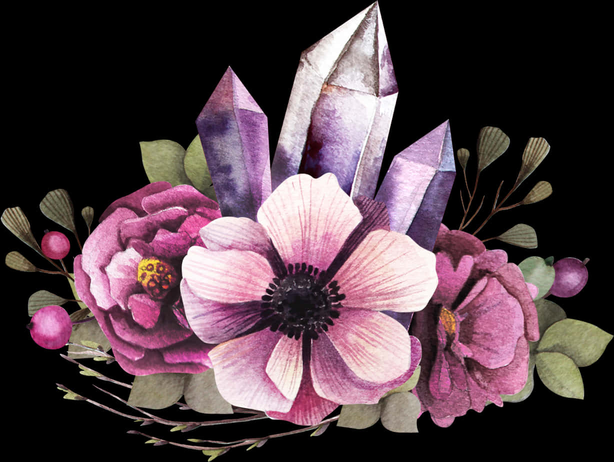Watercolor_ Crystal_ Floral_ Arrangement PNG