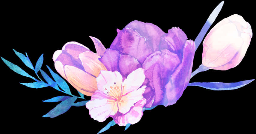 Watercolor_ Floral_ Arrangement_ Purple_ Tones PNG