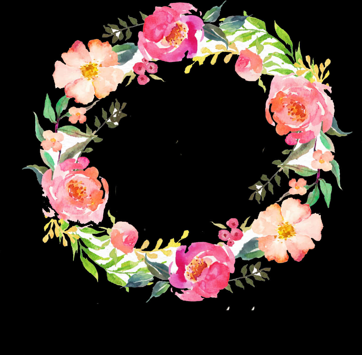 Watercolor_ Floral_ Wreath_ Artwork PNG