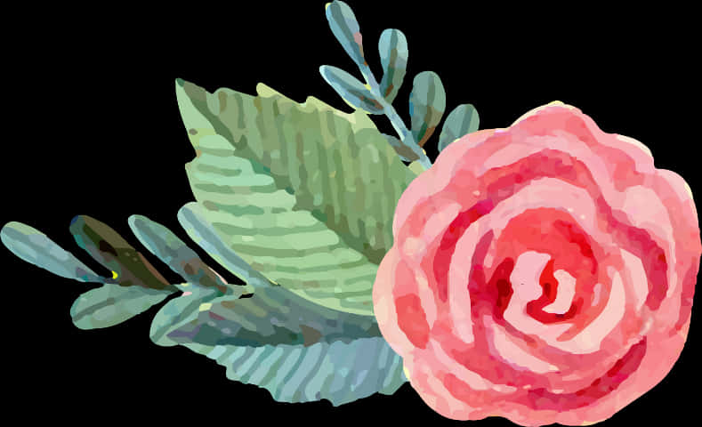 Watercolor_ Rose_with_ Leaves PNG