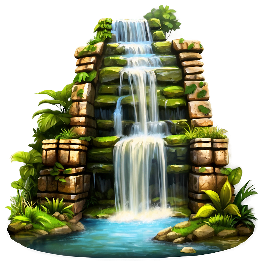 Waterfall And Ancient Ruins Png Eae17 PNG