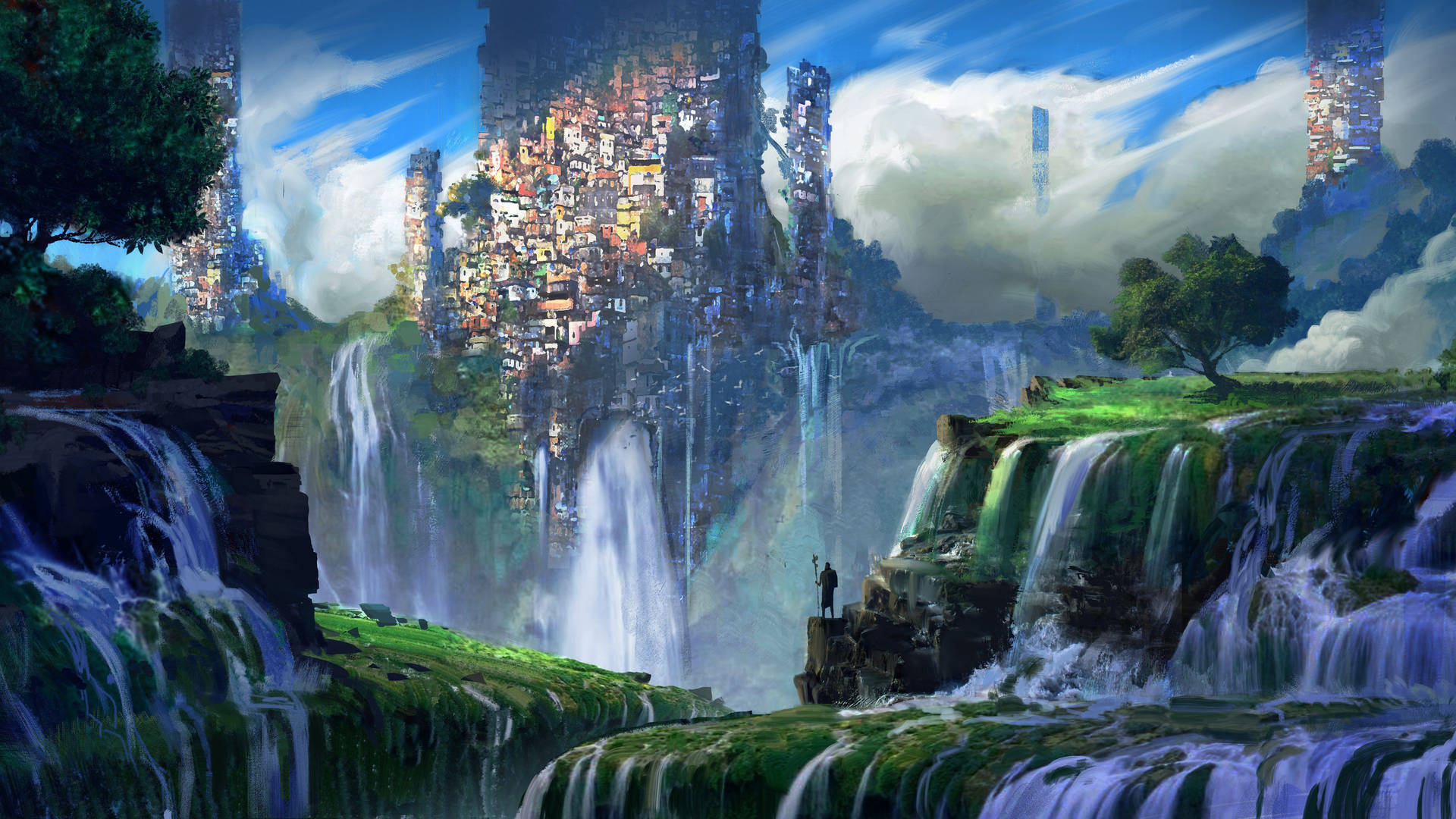 Waterfall And City Slums
