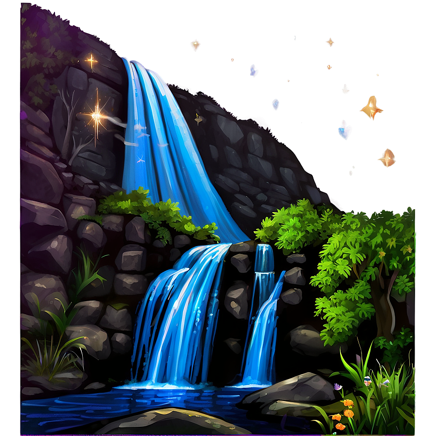 Waterfall And Starry Night Sky Png 05212024 PNG