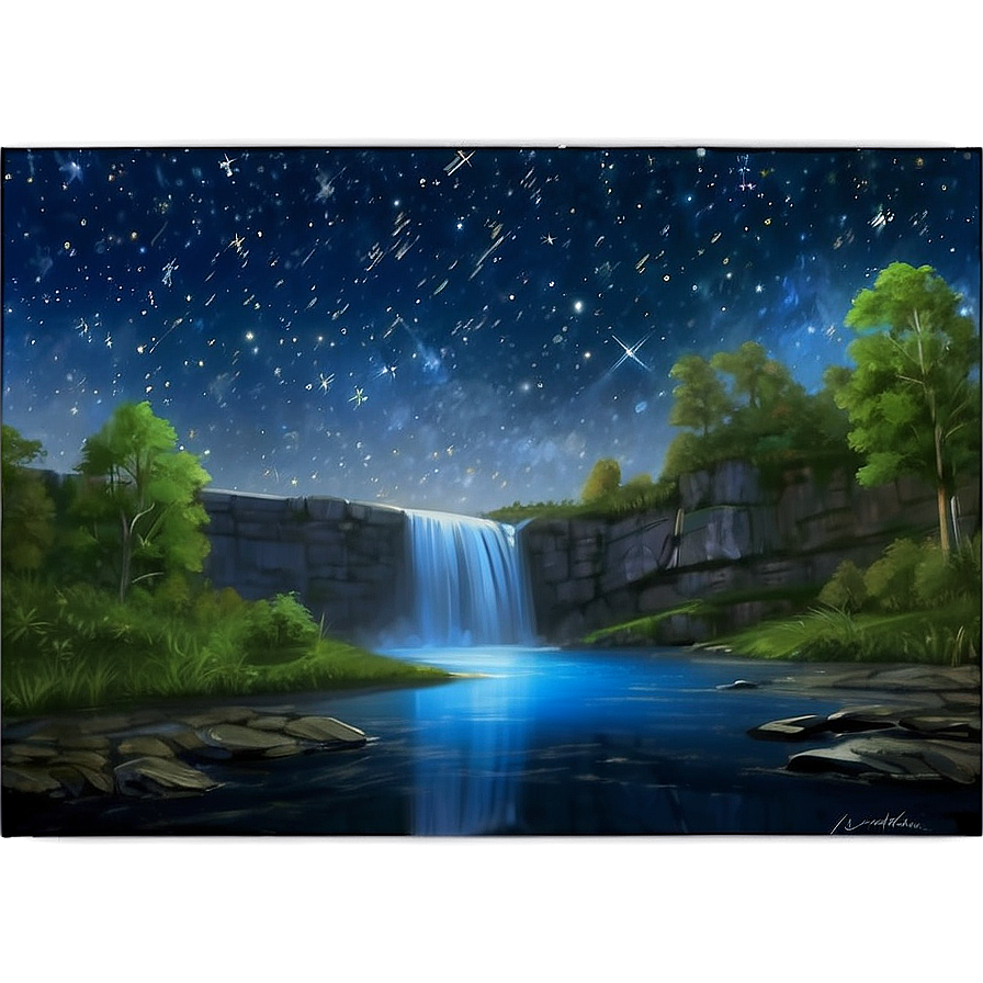 Waterfall And Starry Night Sky Png 37 PNG