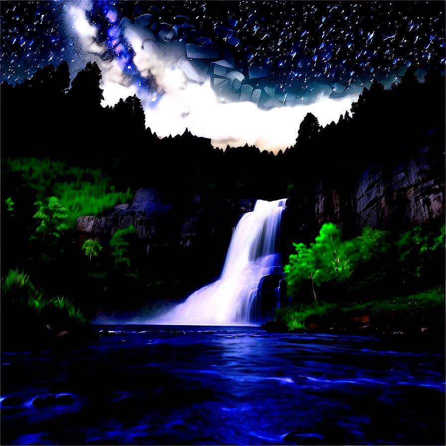 Waterfall And Starry Night Sky Png Mem16 PNG