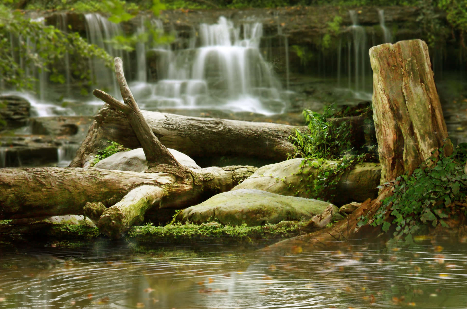Umavista Deslumbrante De Uma Cachoeira Em Cascata Em Uma Paisagem Exuberante E Verde.