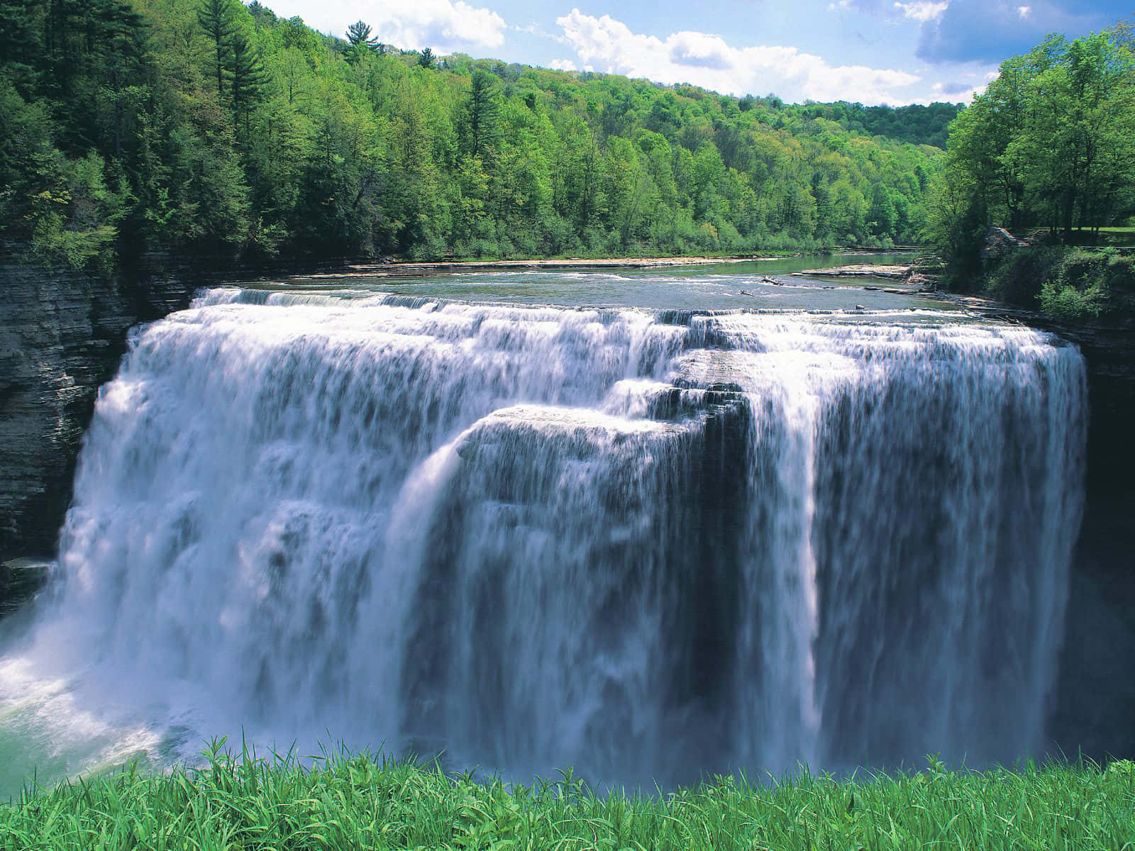 Dieschönheit Der Natur: Durch Grüne Wälder Wandern, Um Einen Faszinierenden Wasserfall Zu Bestaunen.