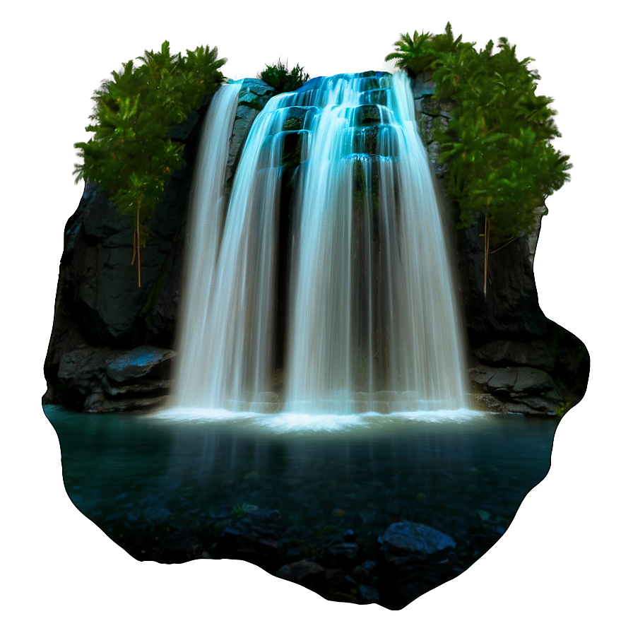 Waterfall By The Moonlit Night Png 05212024 PNG
