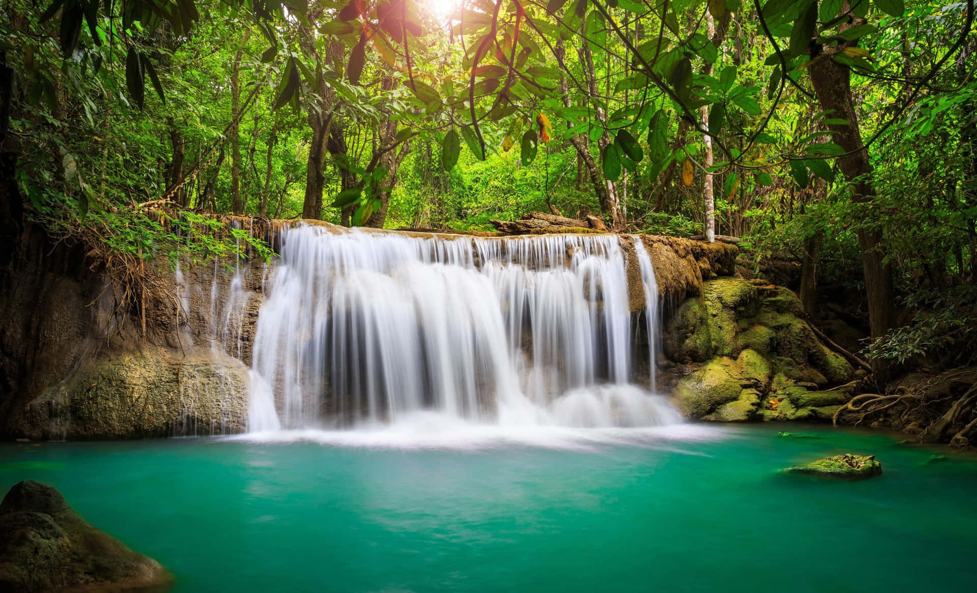 Green Huay Mae Khamin Waterfall Desktop Wallpaper