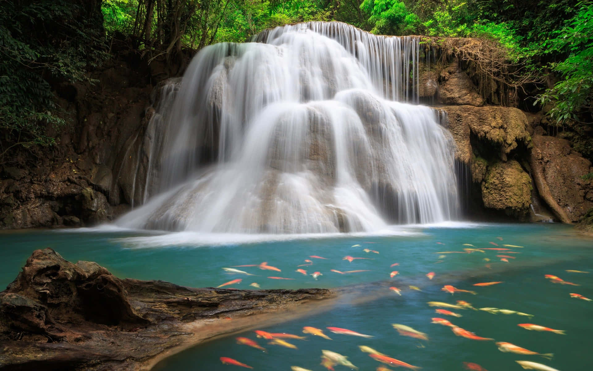 Huai Mae Khamin Thailand Waterfall Desktop Wallpaper