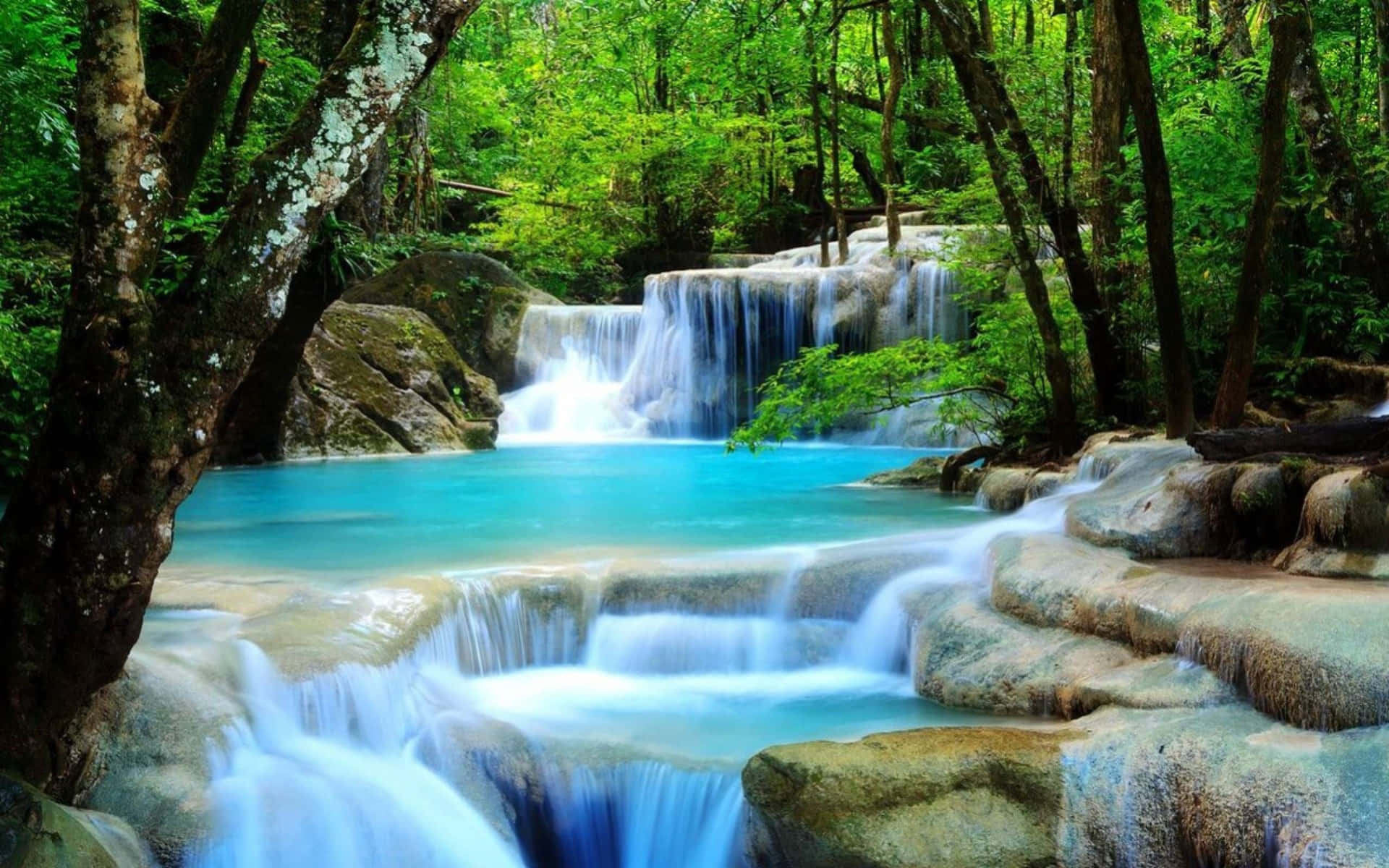 Erawan National Park Crystalline Waterfall Desktop Wallpaper