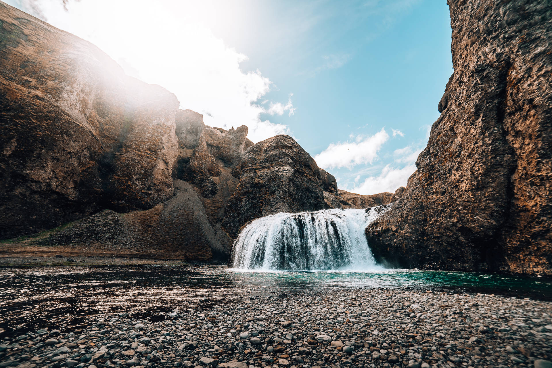 Waterfall Flowing Through Rocks Nature Scenery