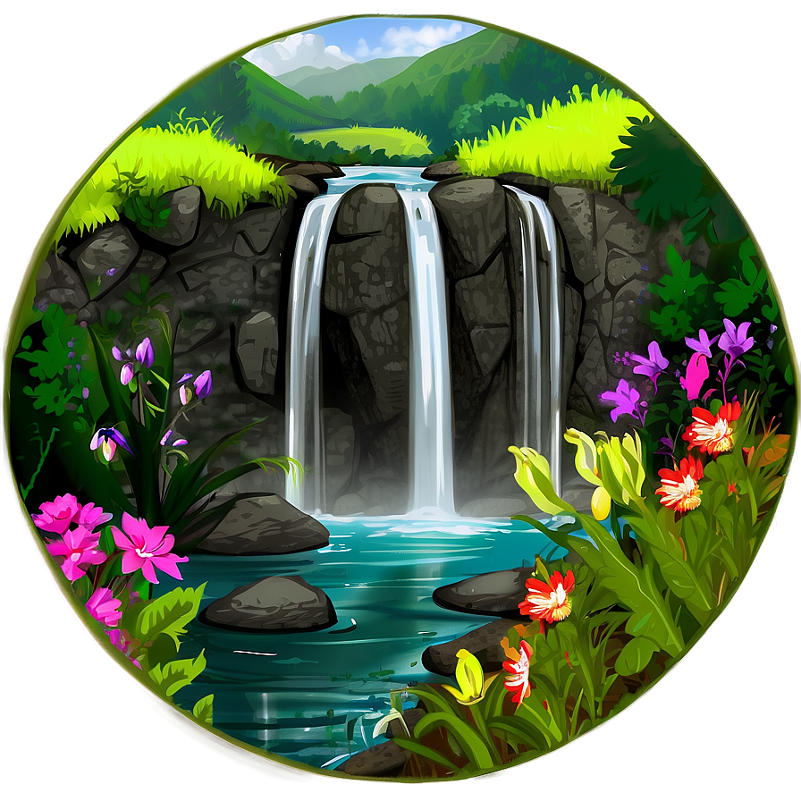Waterfall In Bloom With Wildflowers Png Fid67 PNG