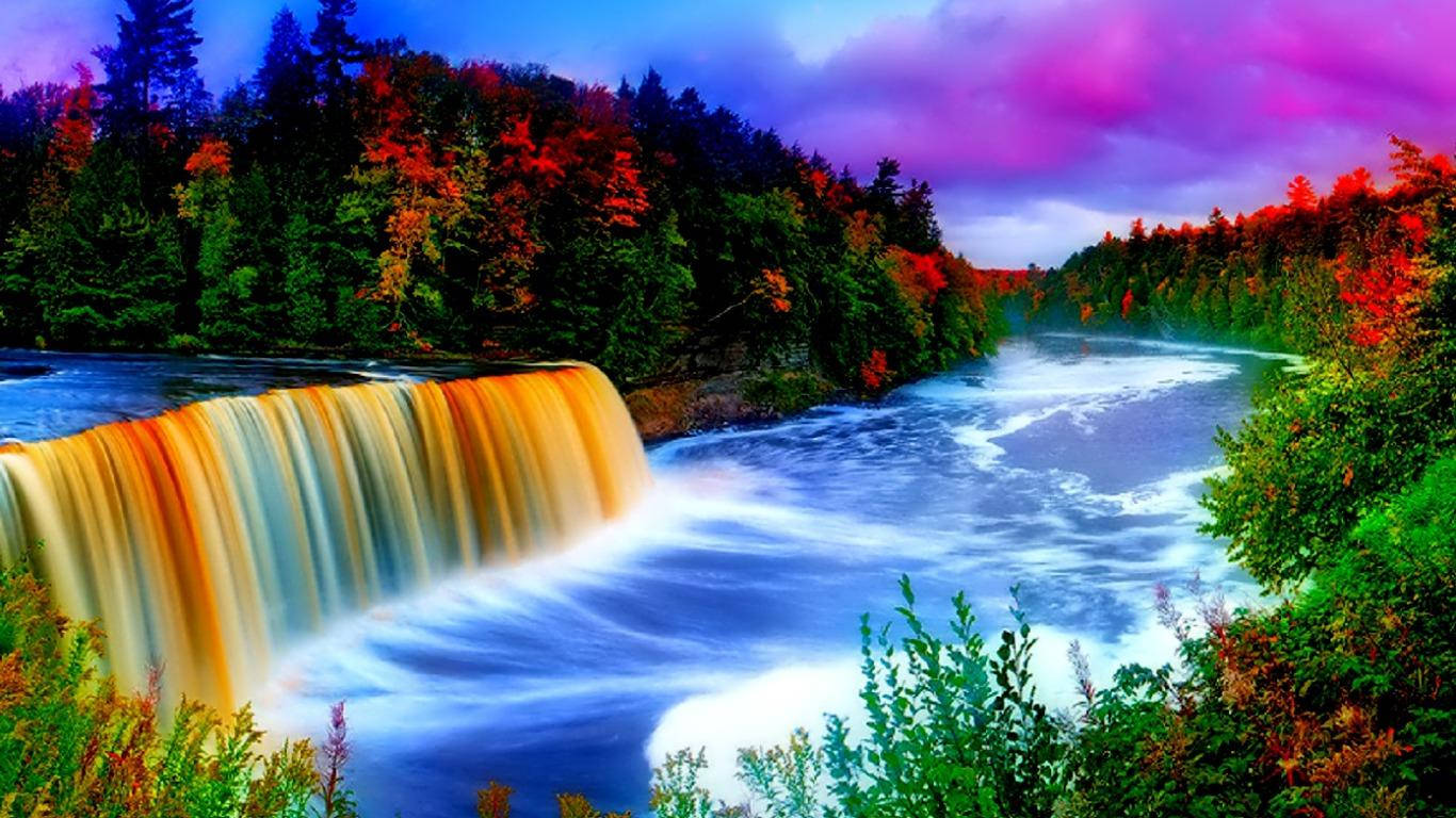 Waterfall In Colorful Painting