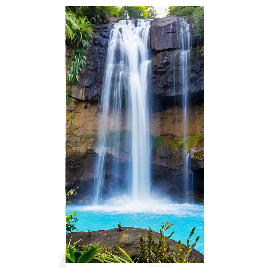 Waterfall In Exotic Location Png Bwi PNG