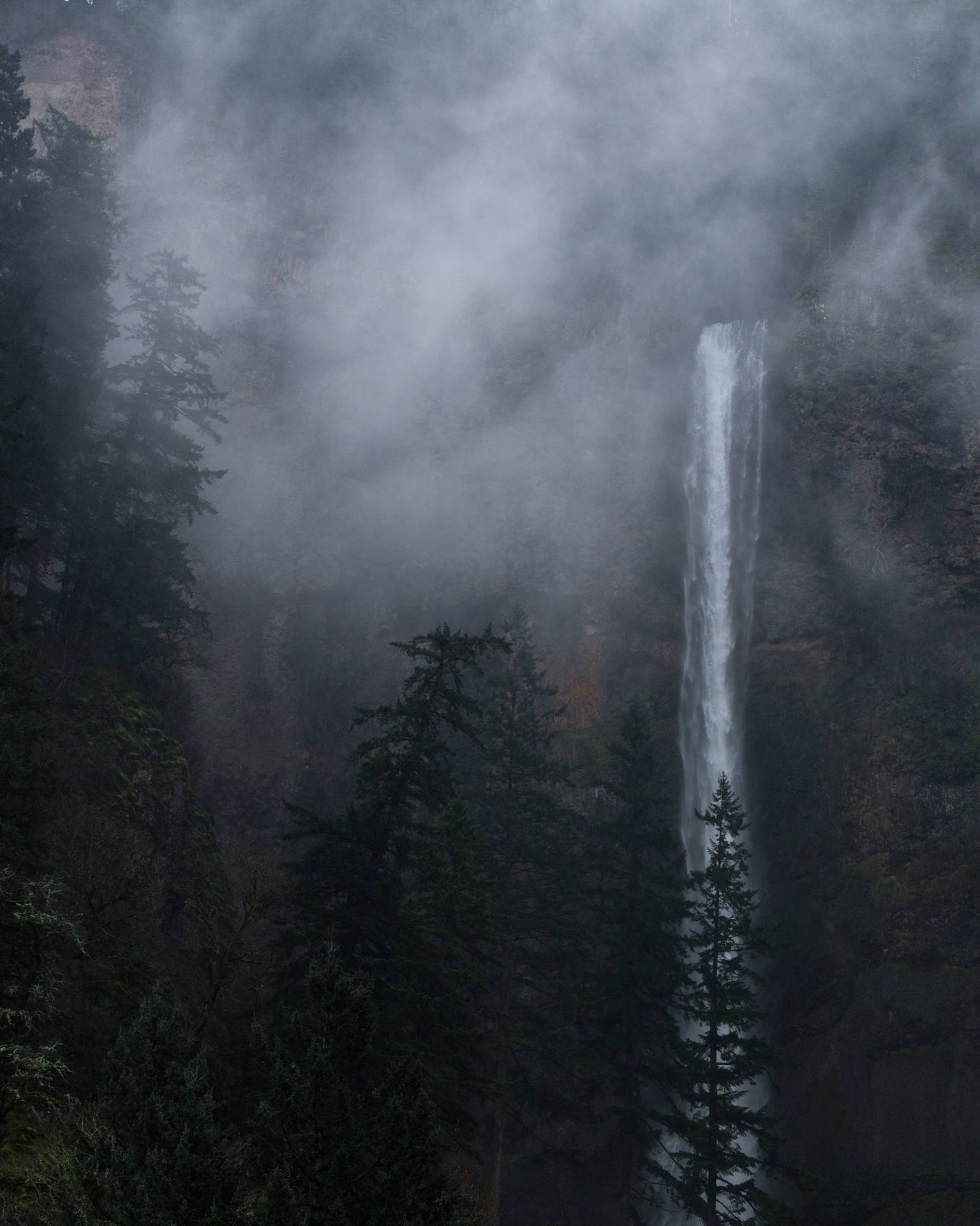 Waterfall In Foggy iPhone Landscape Wallpaper