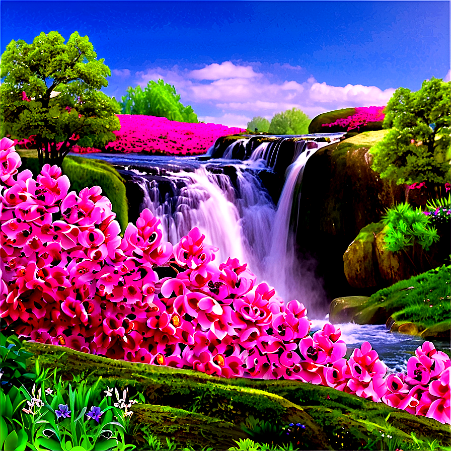 Waterfall In Spring Bloom Png 05212024 PNG