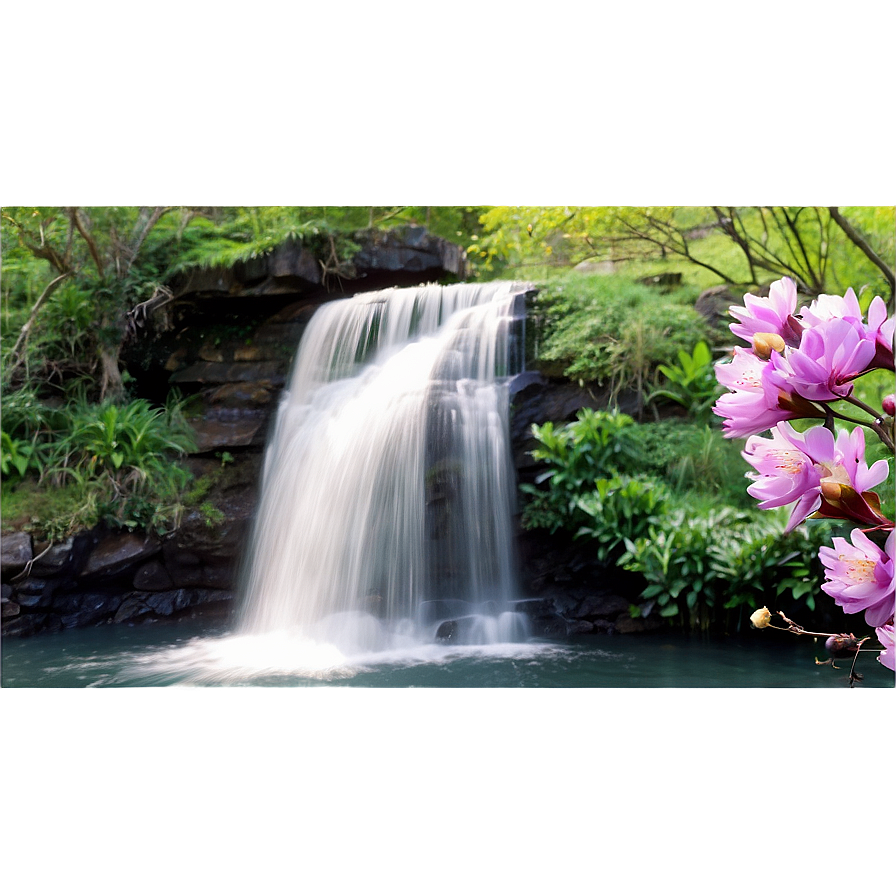 Waterfall In Spring Bloom Png Yan PNG