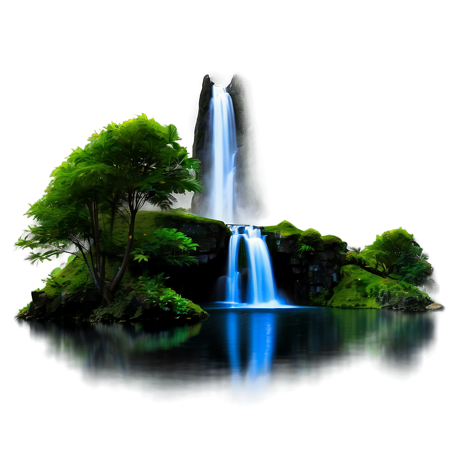 Waterfall Under Moonlight Png Urq PNG