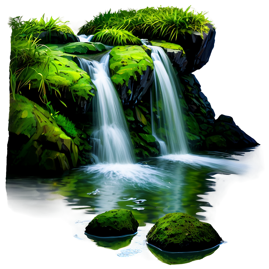 Waterfall With Mossy Rocks Png Hri9 PNG
