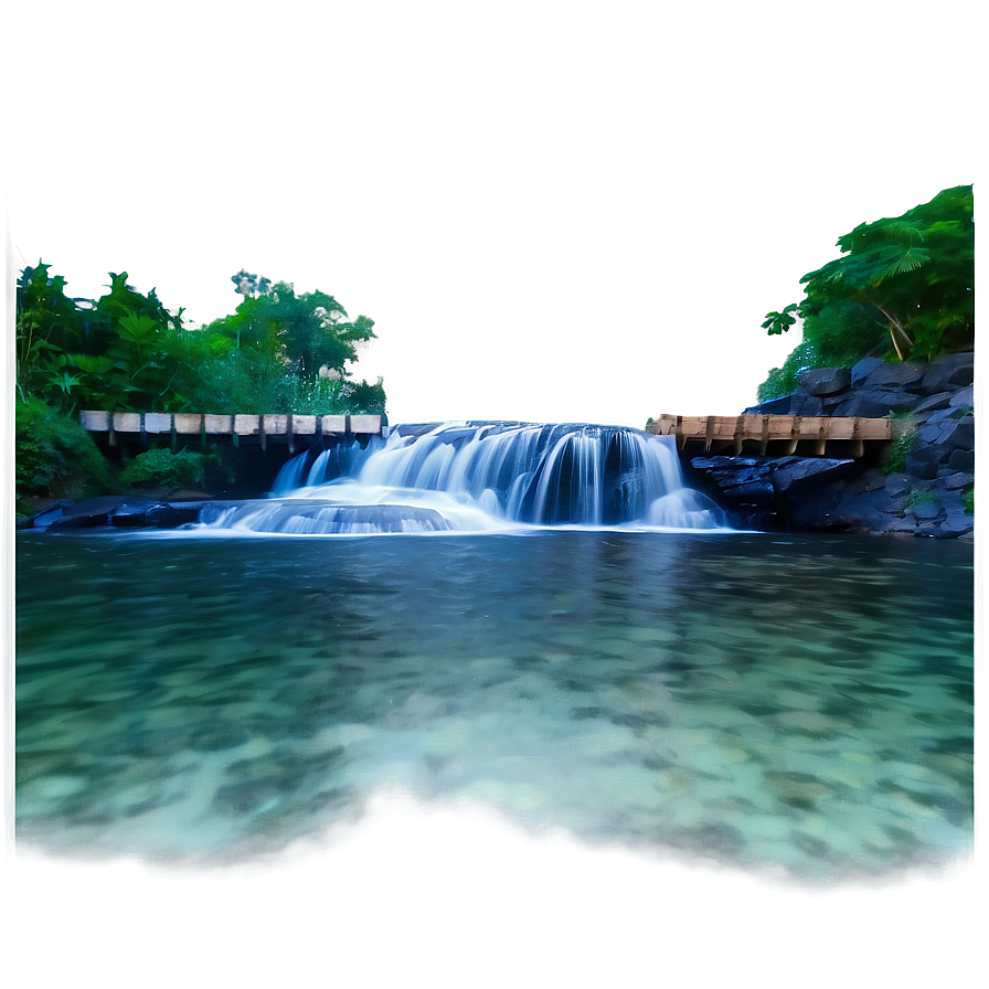 Download Waterfall With Wooden Bridge Png 21 | Wallpapers.com