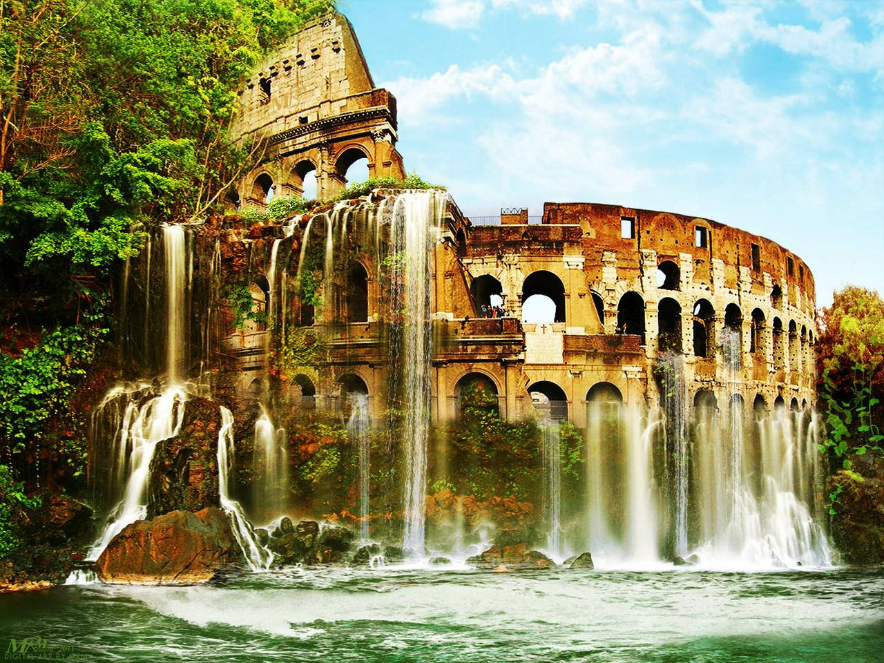 Waterfalls Pouring Out Of The Colosseum Picture