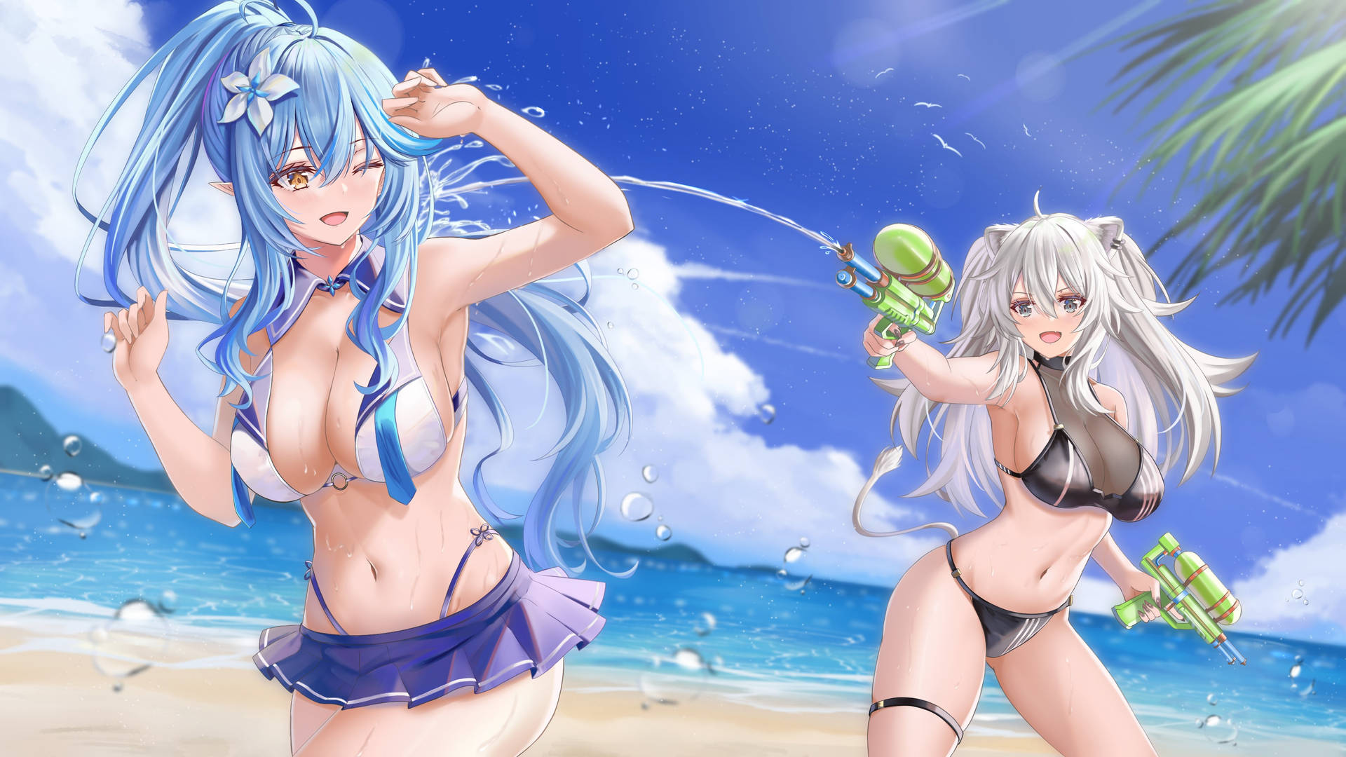 Wasserpistolenund Mädchen In Bikinis Wallpaper
