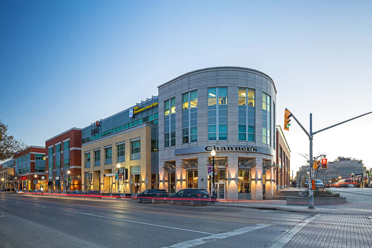 Waterloo Uptown Corner Building Dusk Wallpaper