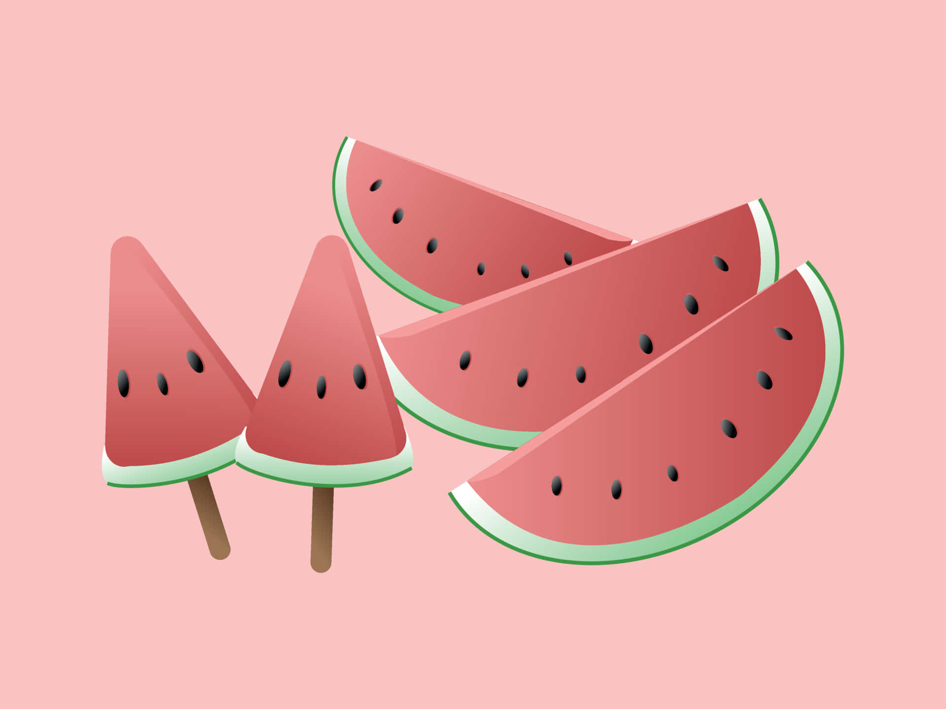 Stunning Two Popsicles And Three Sliced Watermelons Background