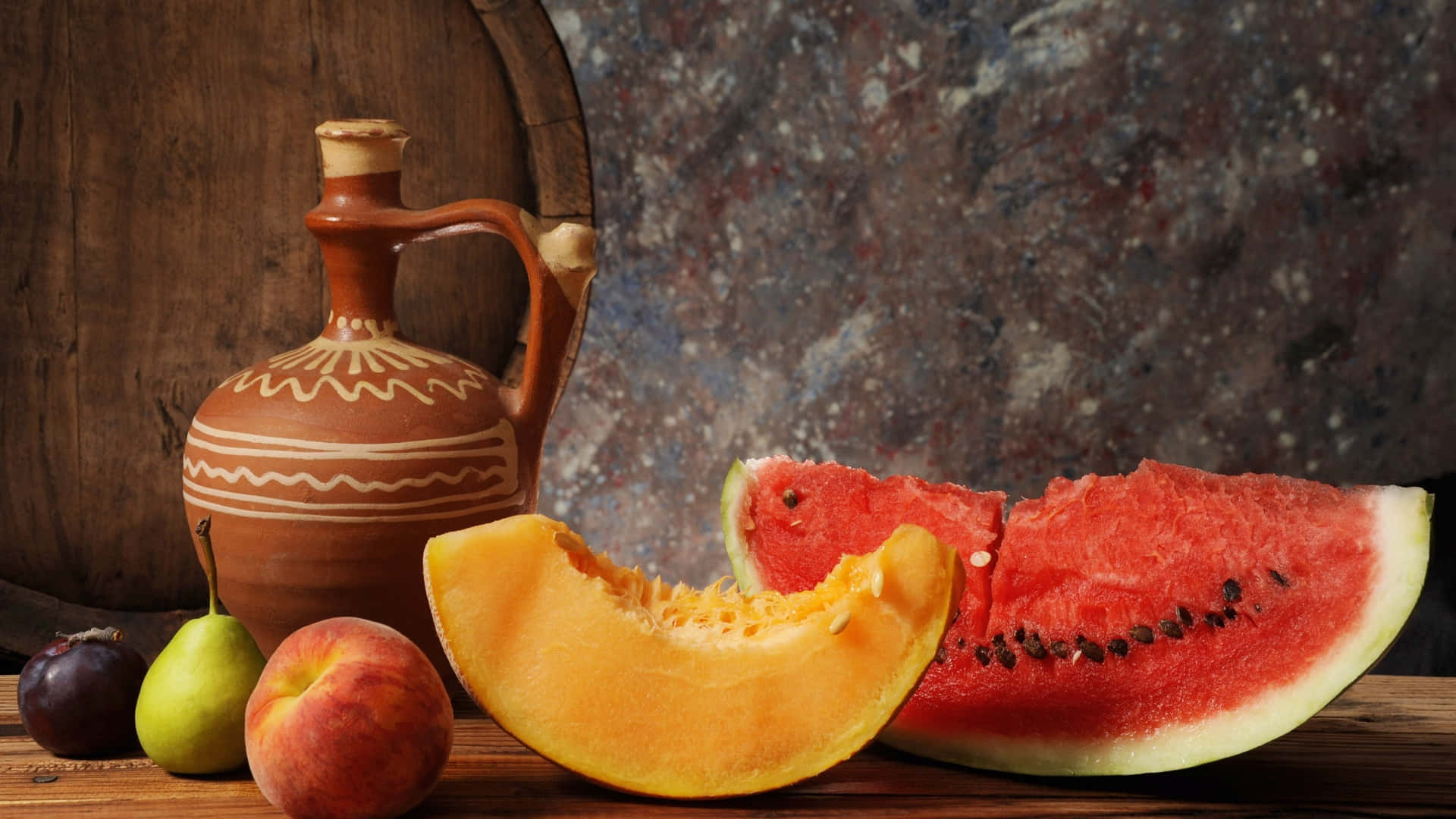 Ästhetischesglas Und Mehrere Früchte Für Einen Hintergrund Mit Wassermelone.