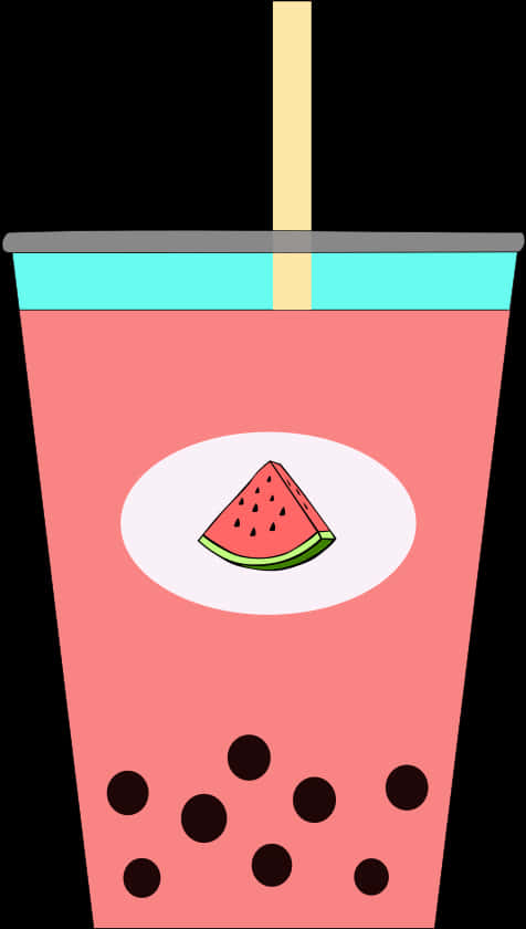 Watermelon Flavored Bubble Tea Illustration PNG