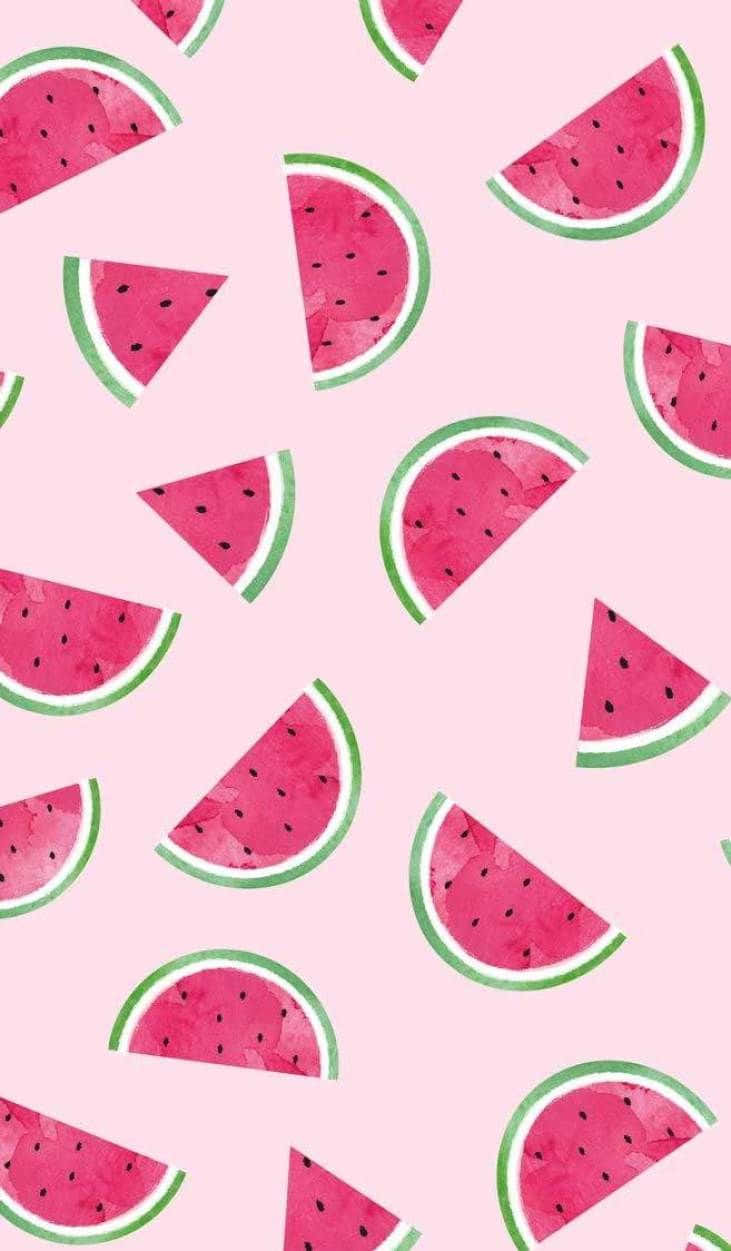 Watermelon Slices On A Pink Background Wallpaper