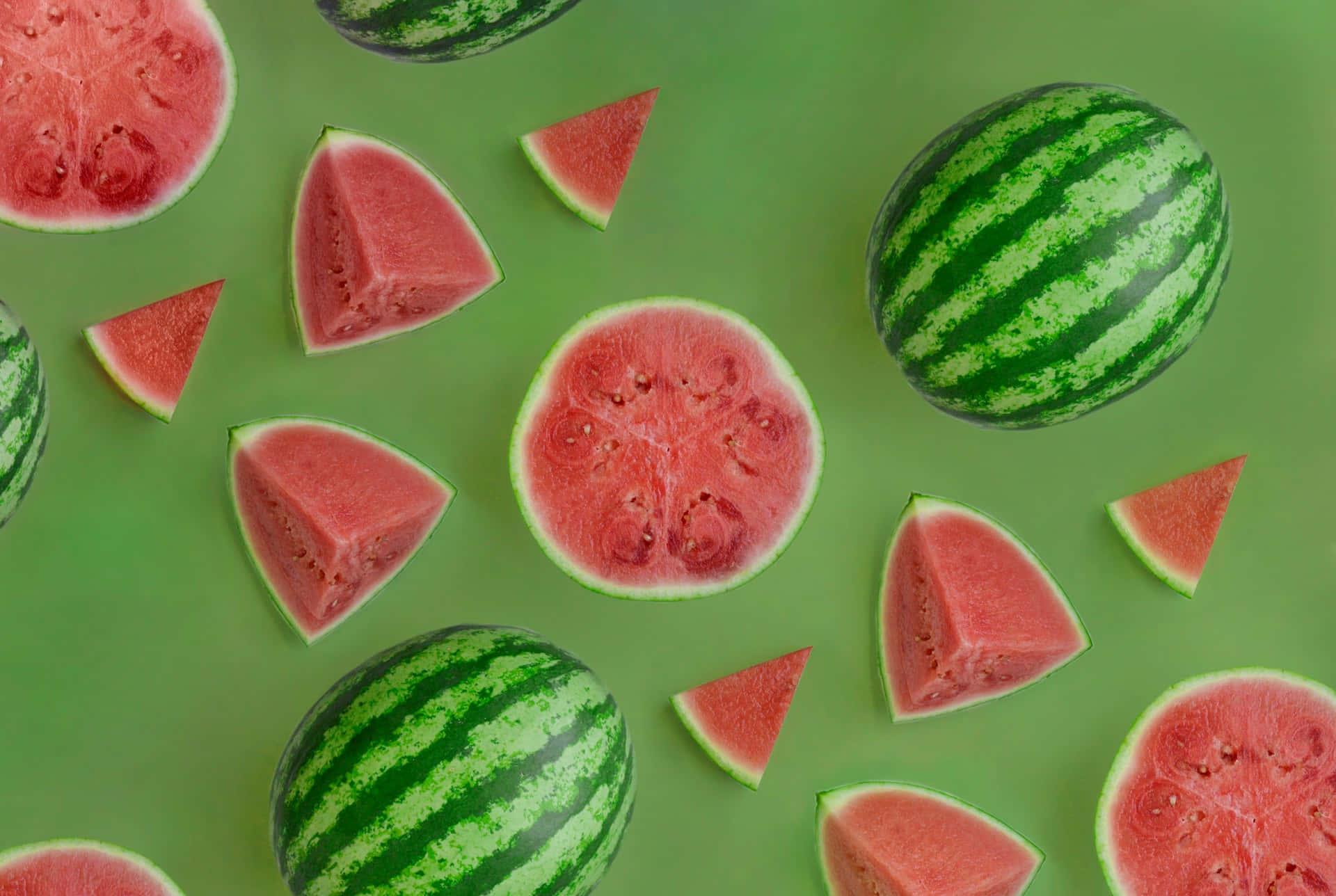 Watermelon Pattern Aesthetic Green Background Wallpaper