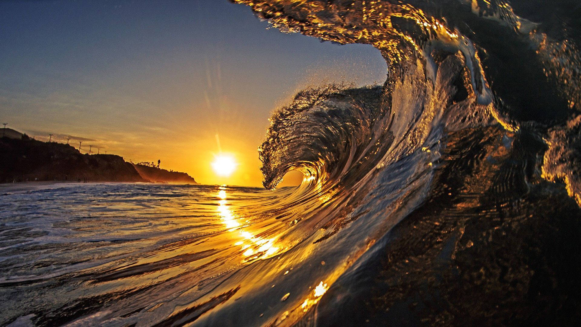 Waves On Beach During Sunset Wallpaper