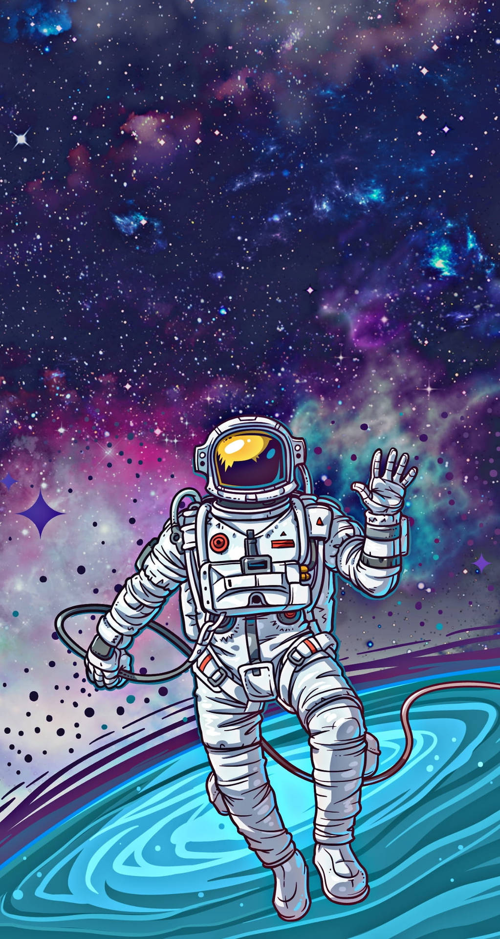 Waving Astronaut Neon Aesthetic Iphone Wallpaper