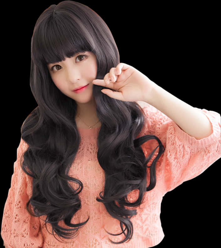 Wavy_ Hair_ Style_ Fashion_ Model PNG