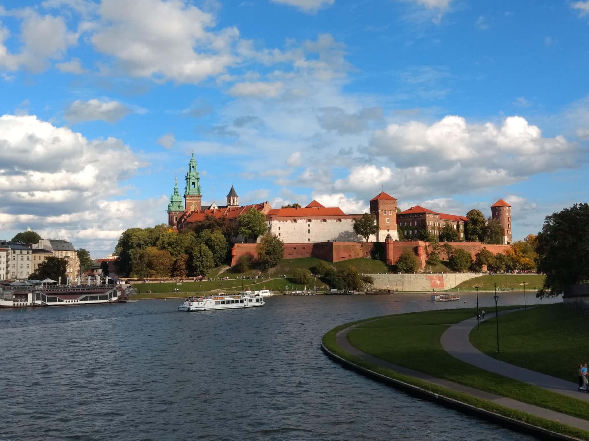Wawel Castle Boats Sailing On River Wallpaper