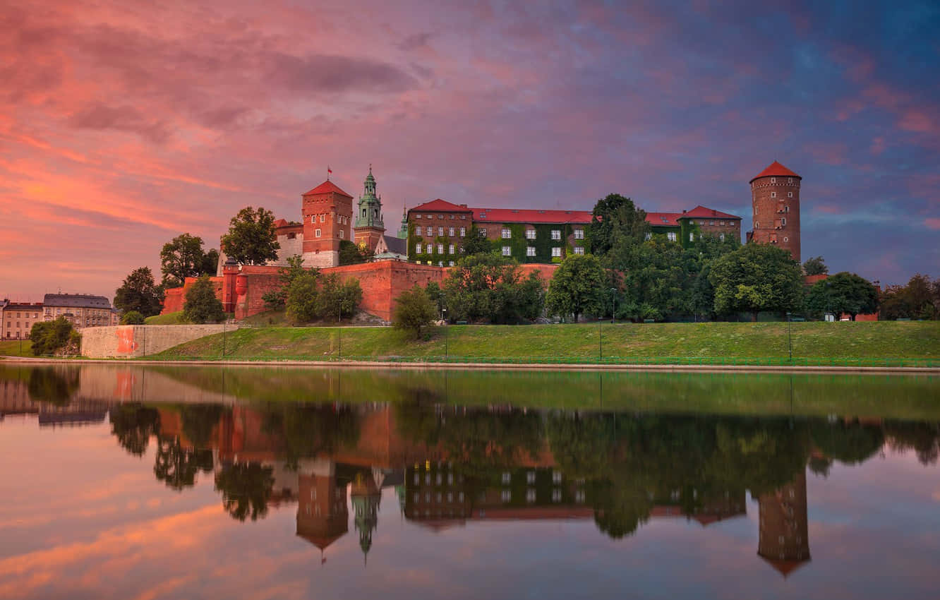 Wawel Castle Sunset River Wallpaper