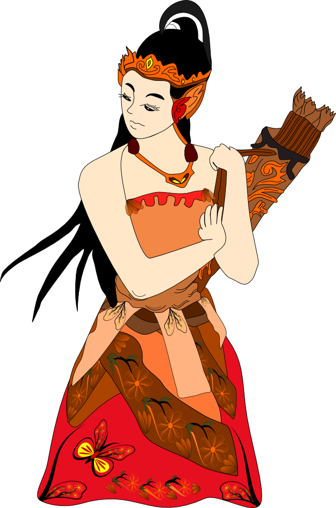 Wayang Style Female Character Illustration PNG