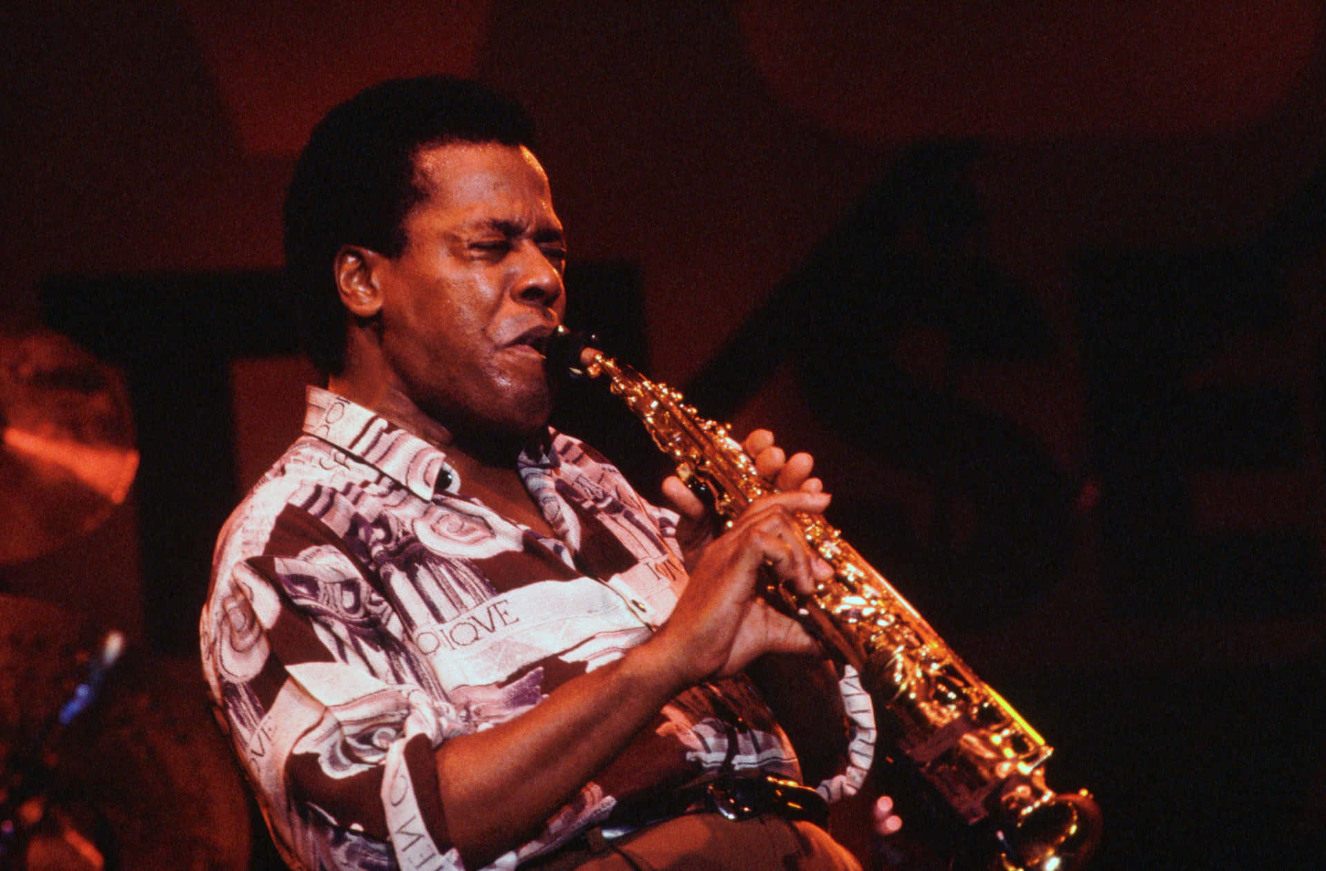 Wayne Shorter during a live jazz performance Wallpaper