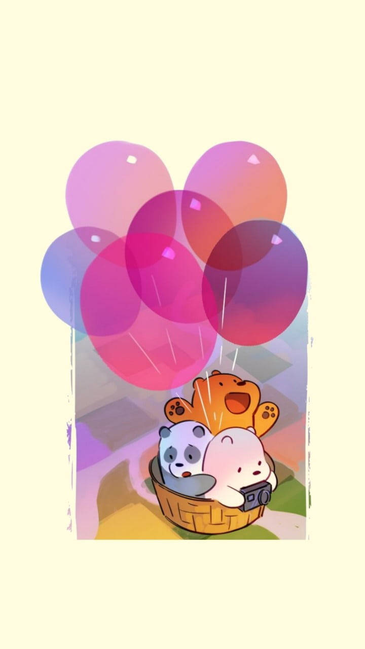 We Bare Bears Aesthetic Pink Balloons Background
