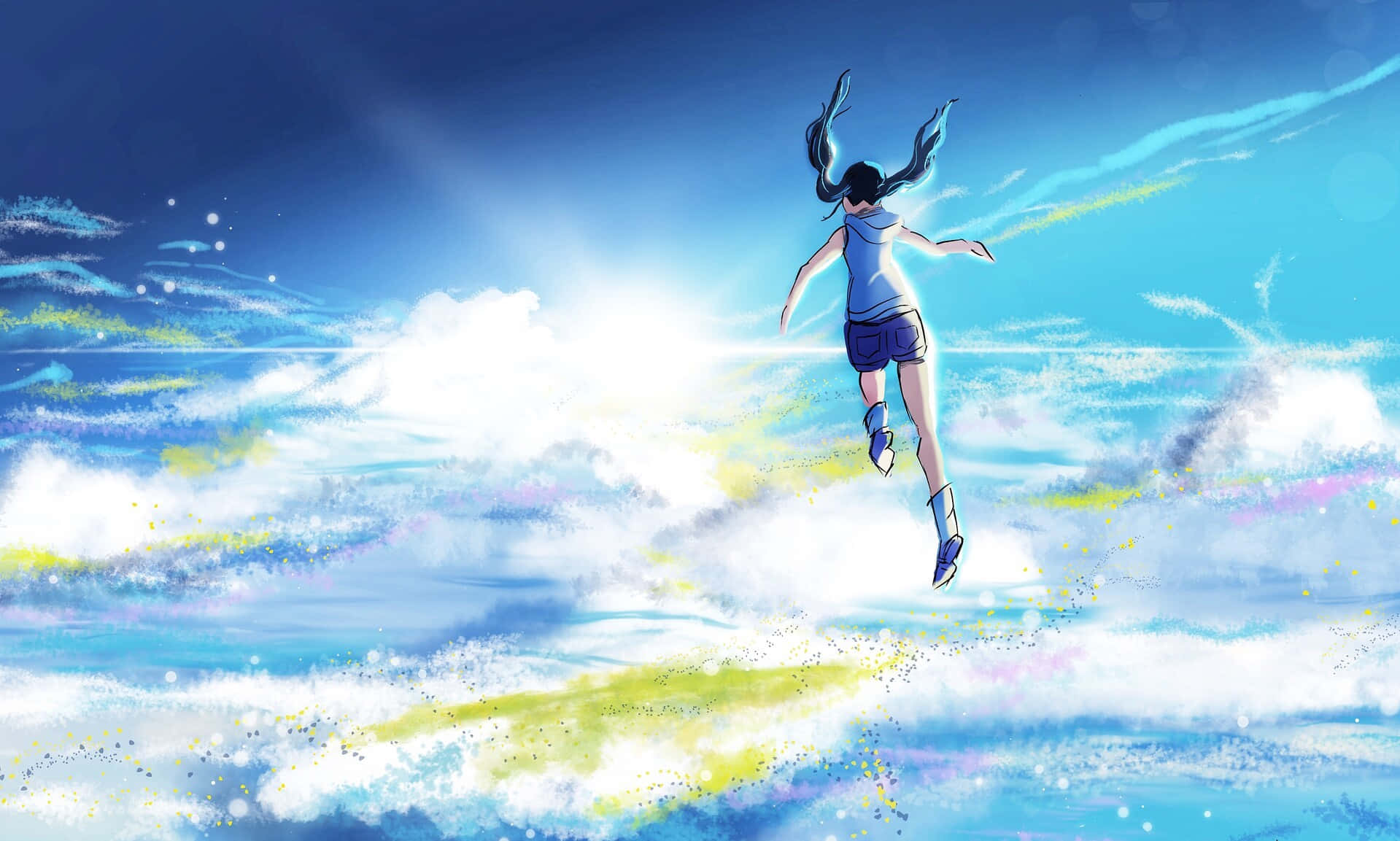 Download A Girl Is Flying Through The Clouds | Wallpapers.com