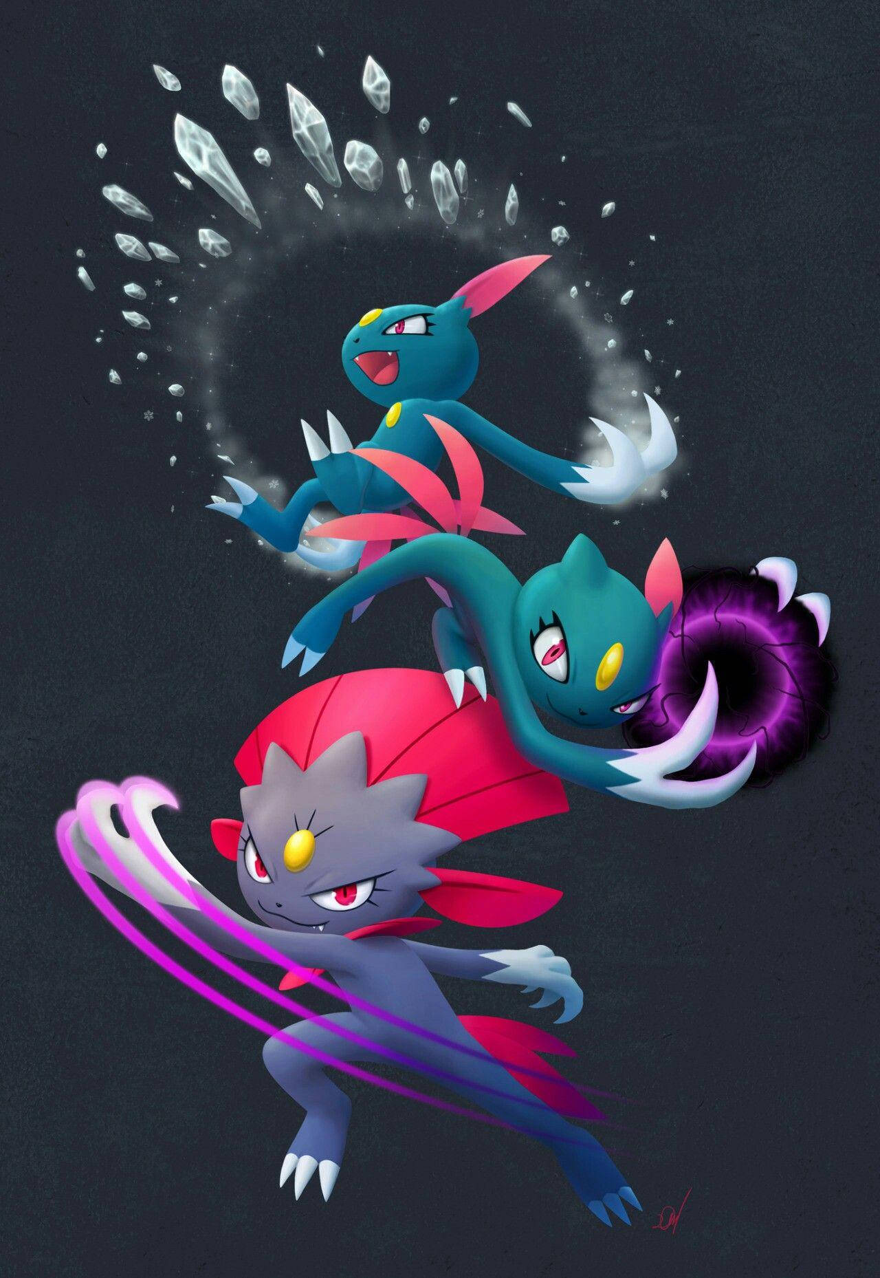 Weavileoch Sneasels (could Be The Title Of The Wallpaper Featuring These Pokemon) Wallpaper