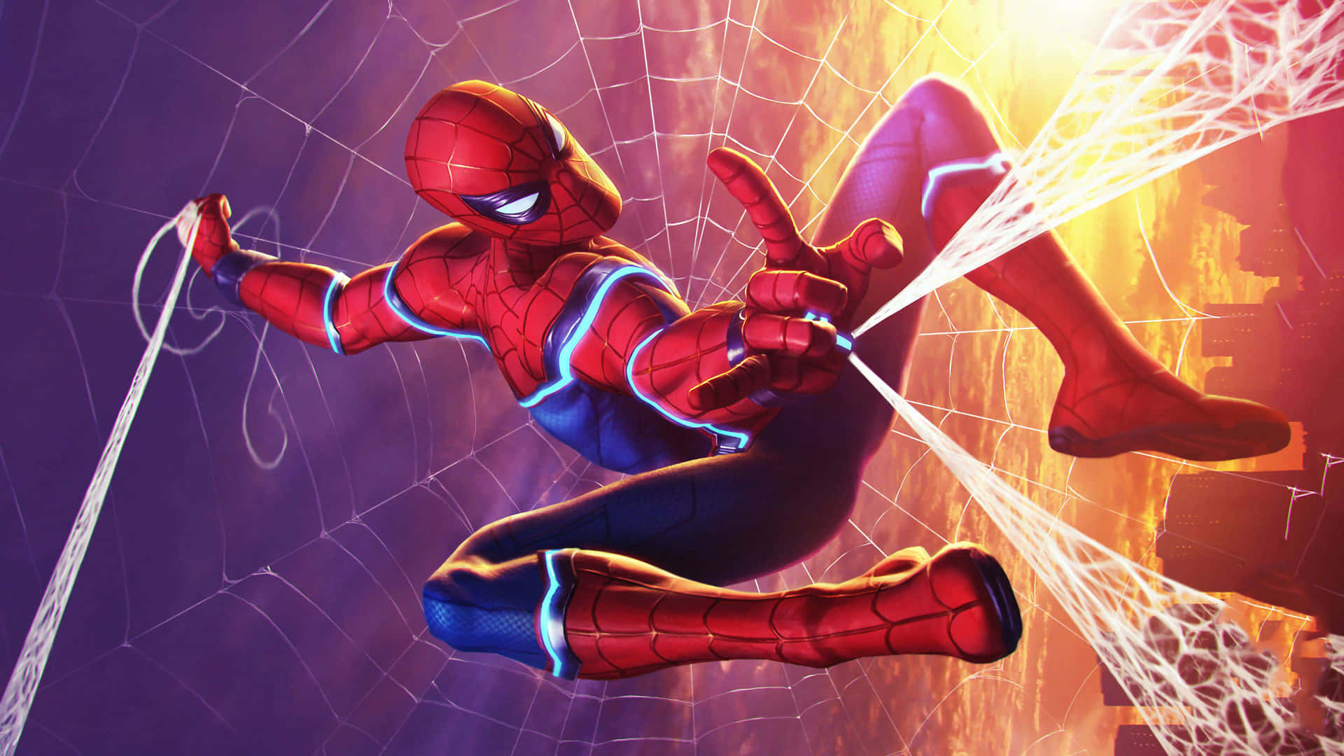 Spectacular Web-slinging Superhero in Action Wallpaper