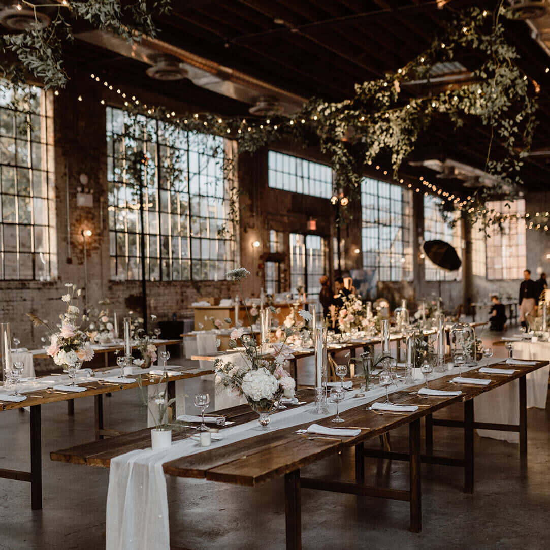 A Wedding Reception In An Industrial Warehouse