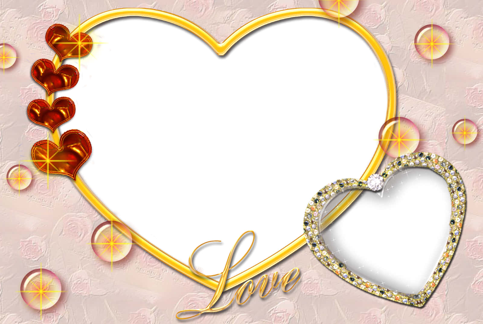 A Heart Shaped Frame With Gold Hearts And Flowers