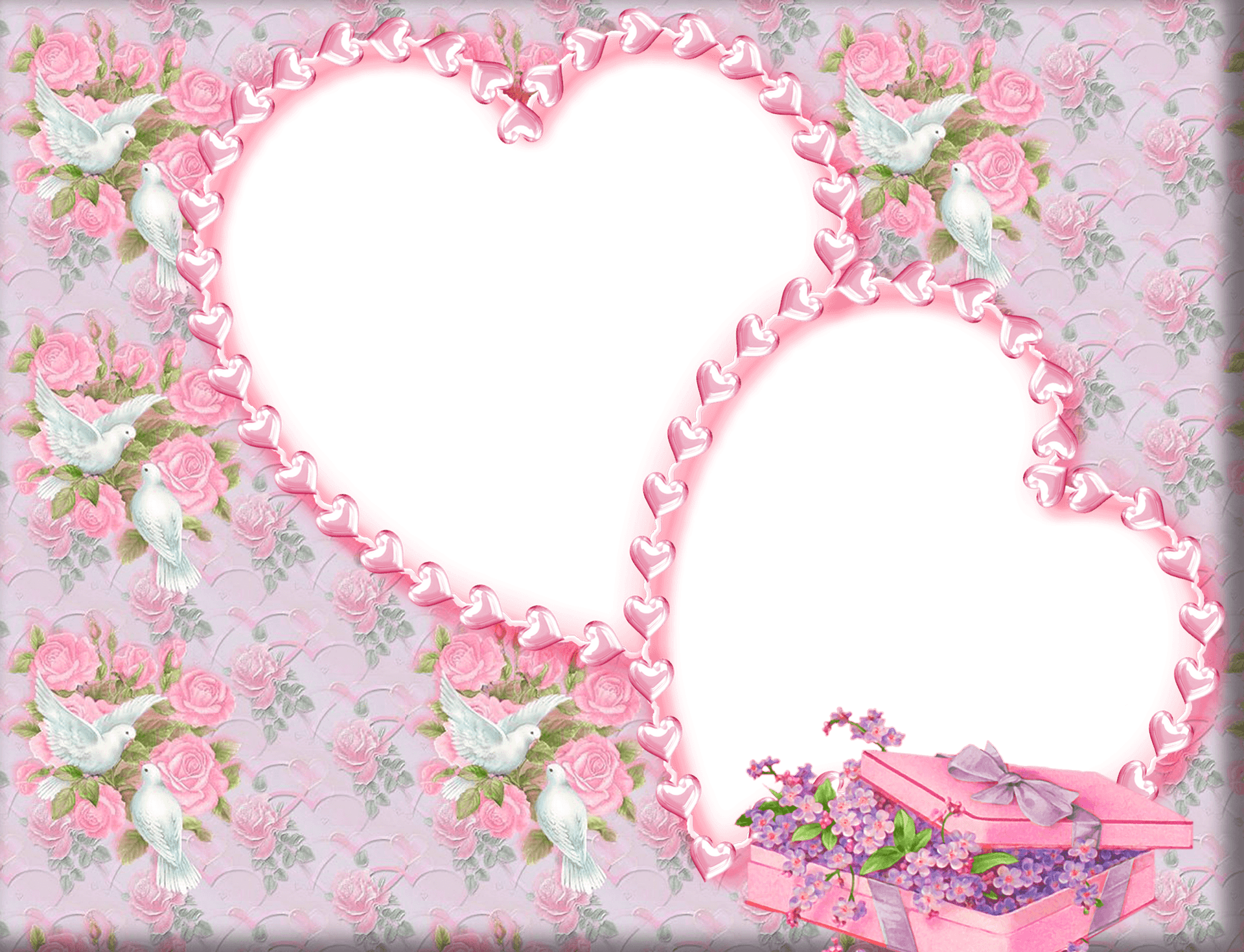 Two Hearts With Flowers And A Box