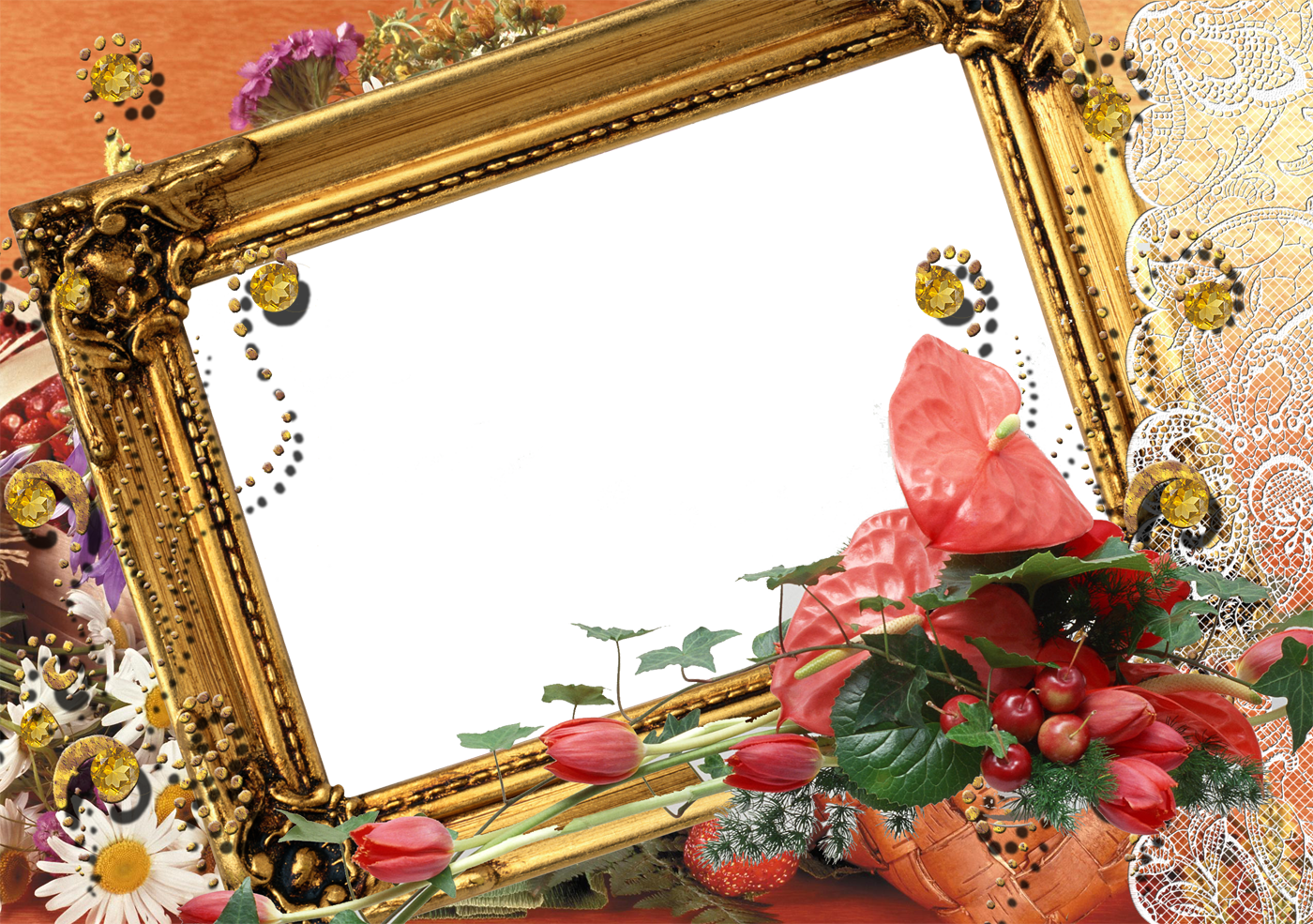 Eingoldener Rahmen Mit Blumen Und Blüten