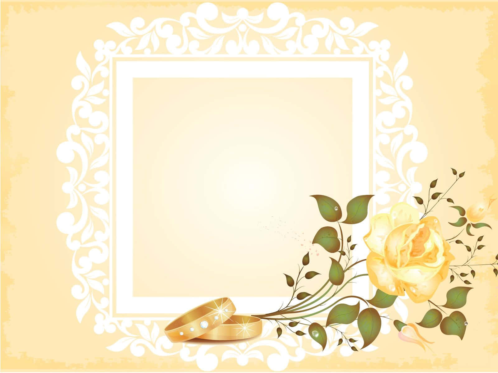 Wedding Frame With Gold Rings And Roses